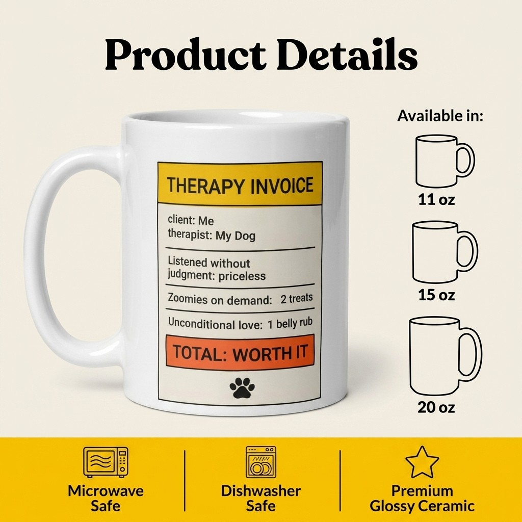 Therapy Invoice Funny Dog Mug for Dog Lovers and Pet Parents
