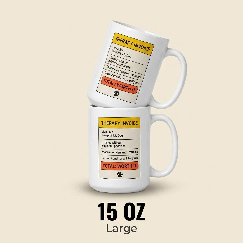 Therapy Invoice Funny Dog Mug for Dog Lovers and Pet Parents