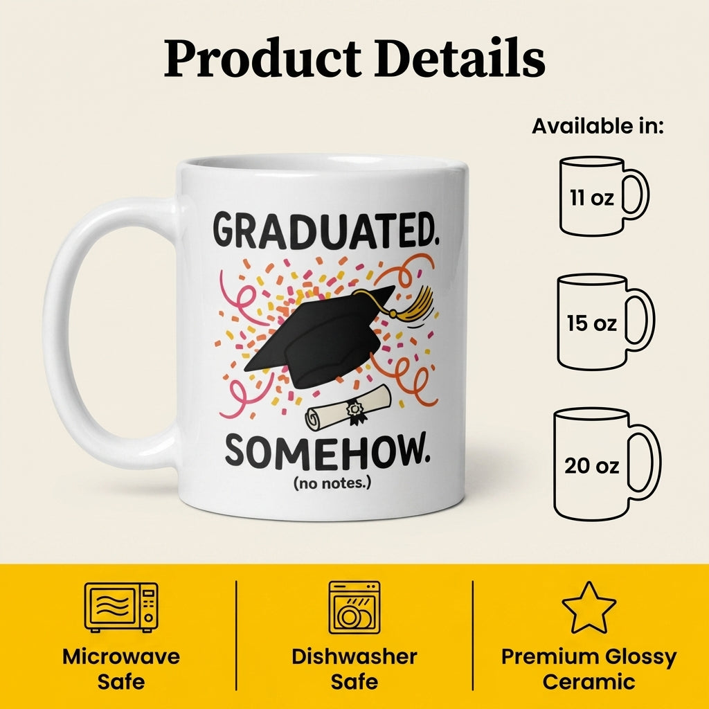 Graduated Somehow Funny Graduation Mug Gift for Students and Grads