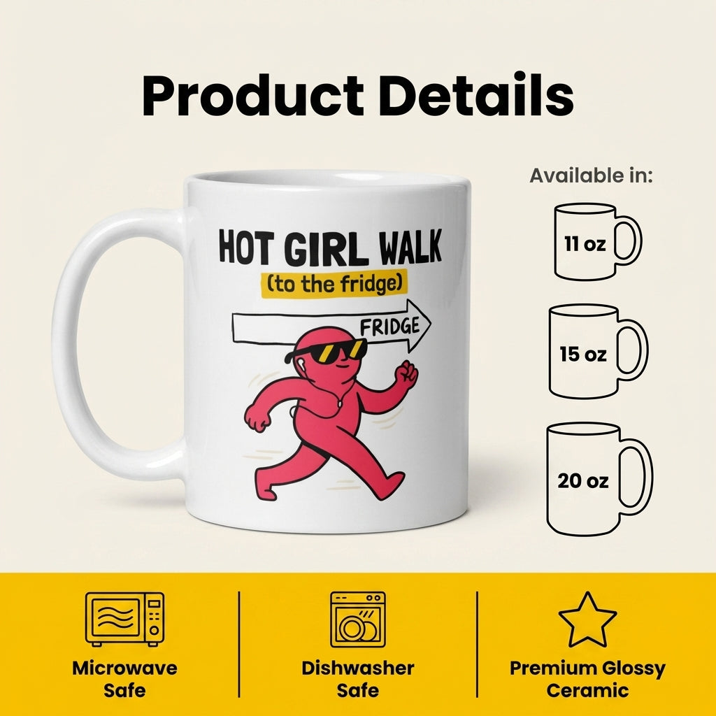 Hot Girl Walk to the Fridge Funny Mug for Cozy Girls