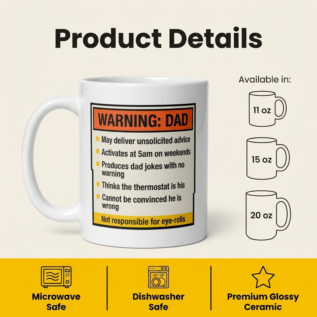 Warning Dad Funny Father’s Day Mug Gift for Dad with Dad Jokes