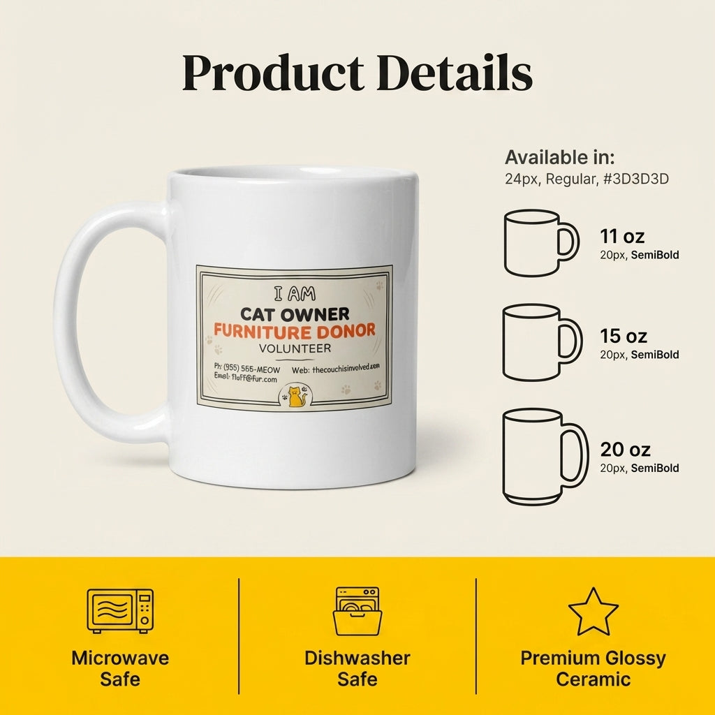 Cat Owner Furniture Donor Funny Cat Mug for Cat Lovers