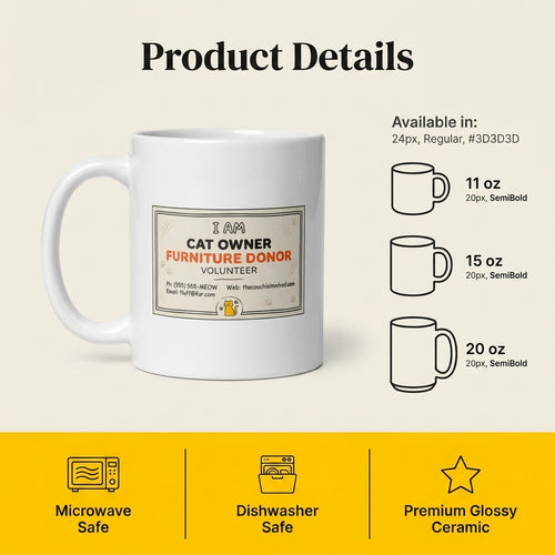 Cat Owner Furniture Donor Funny Cat Mug for Cat Lovers