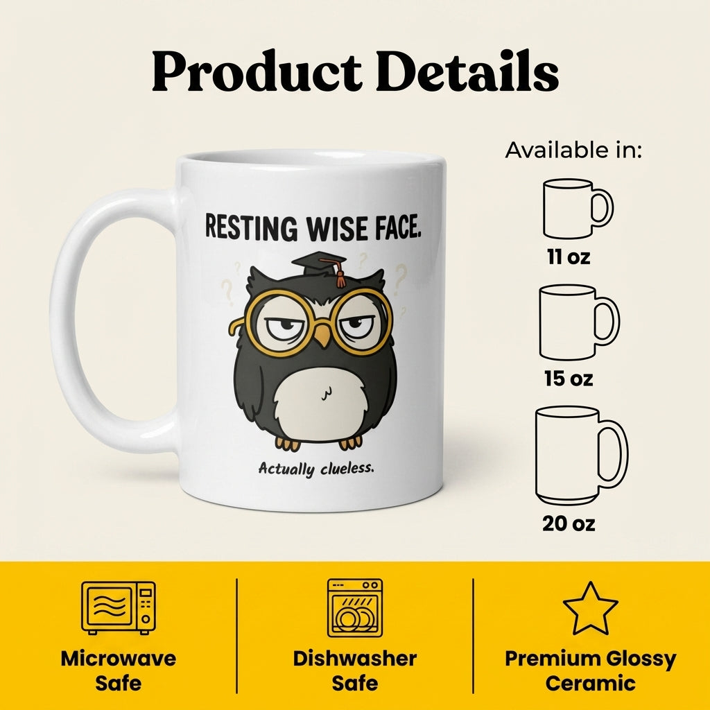 Resting Wise Face Funny Owl Mug Cute Owl Coffee Cup Gift