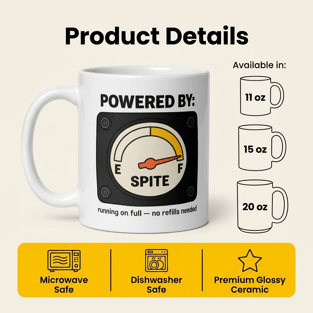 Powered by Spite Funny Sarcastic Coffee Mug for Coworkers