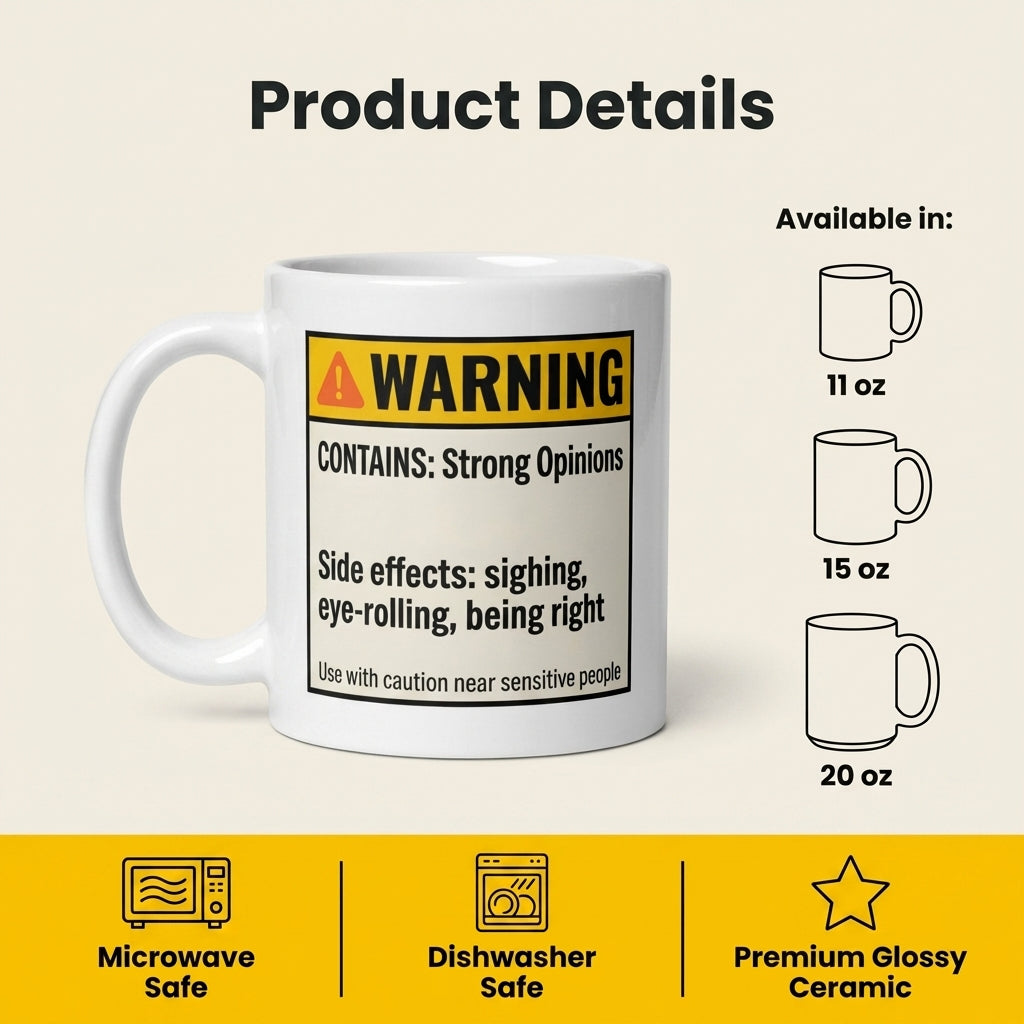 Warning Contains Strong Opinions Funny Sarcastic Mug for Coworkers