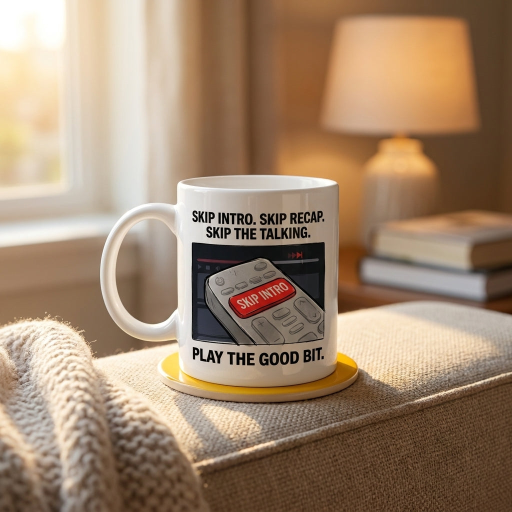Skip Intro Skip Recap Skip the Talking Funny TV Remote Mug