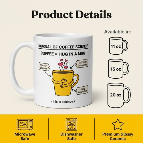 Coffee Hug in a Mug Funny Coffee Science Mug for Coffee Lovers