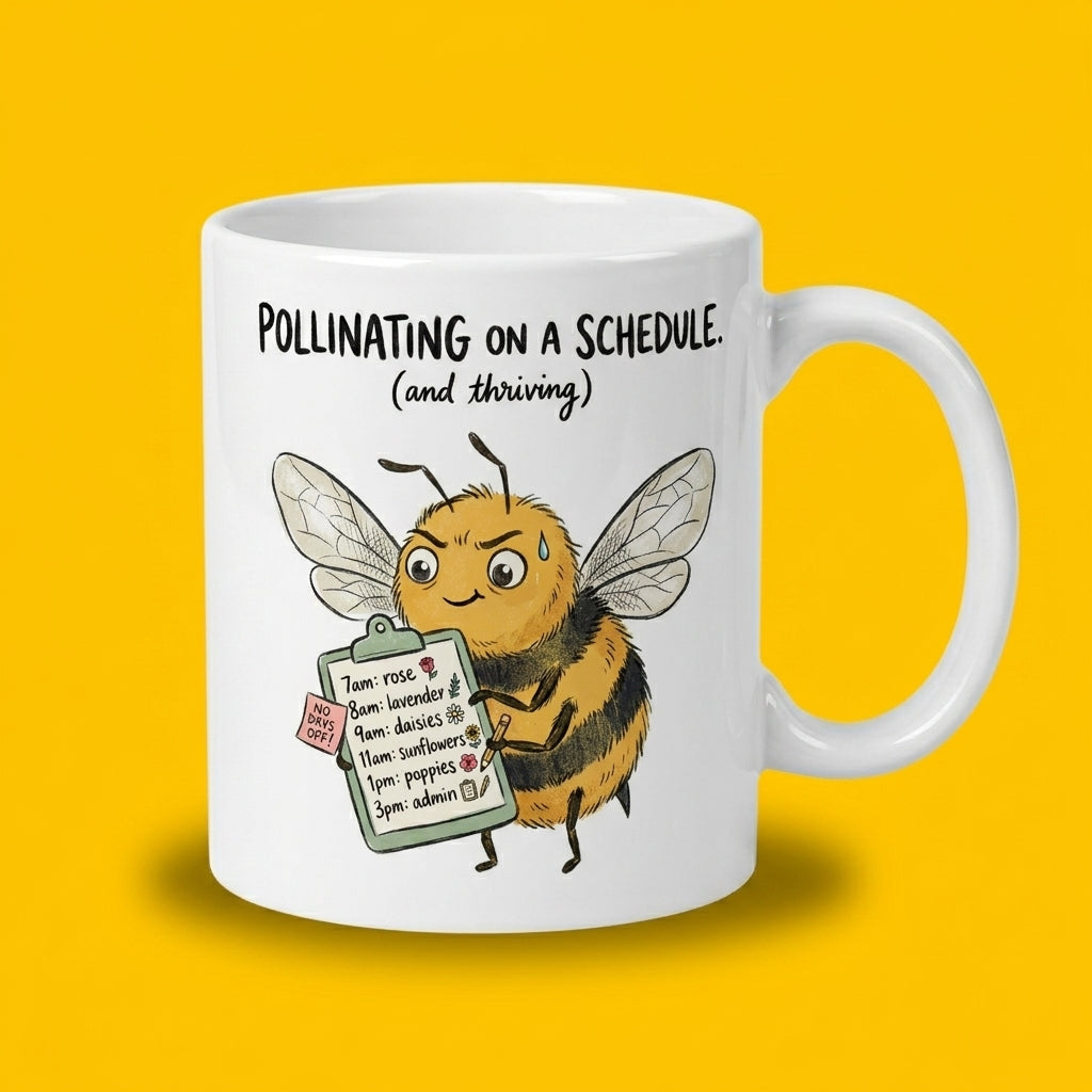 Pollinating on a Schedule Funny Bee Mug Cute Busy Bee Coffee Cup