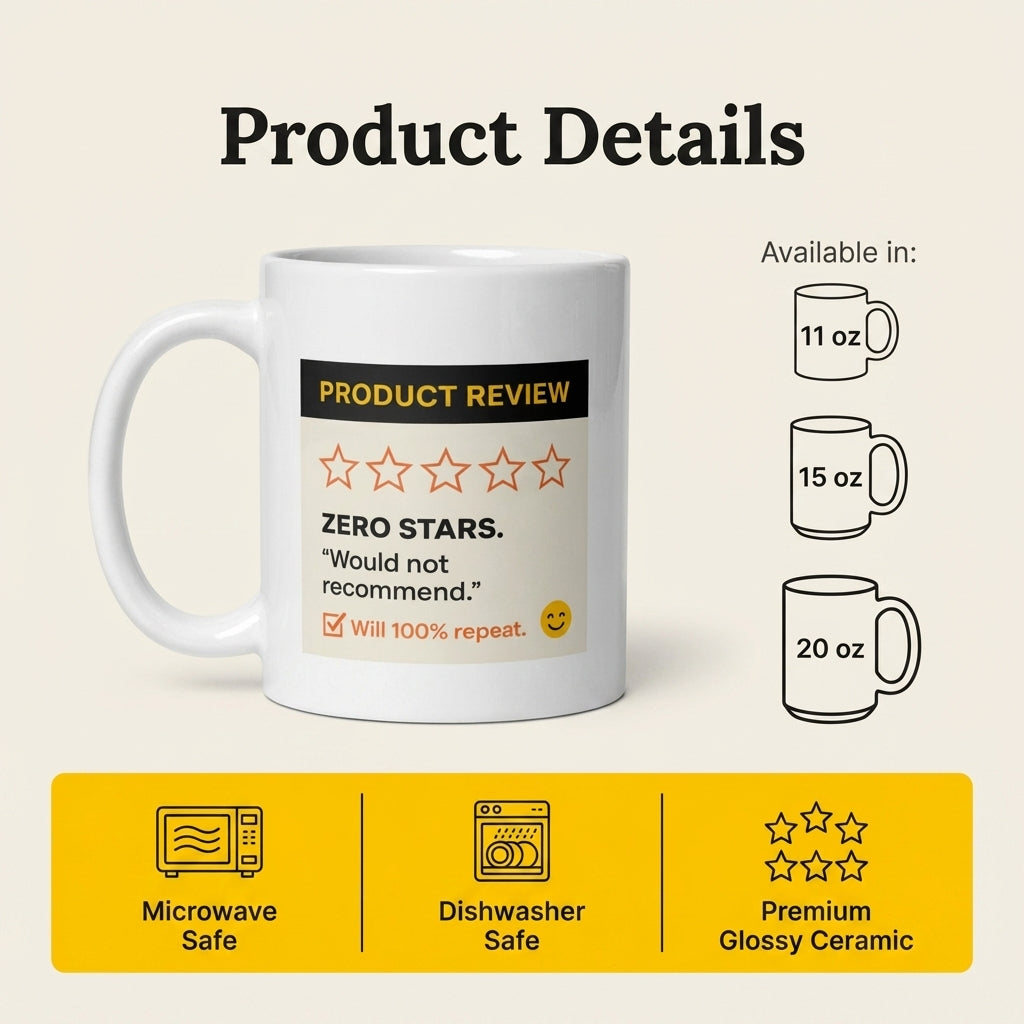Zero Stars Would Not Recommend Funny Sarcastic Mug for Chaos Lovers