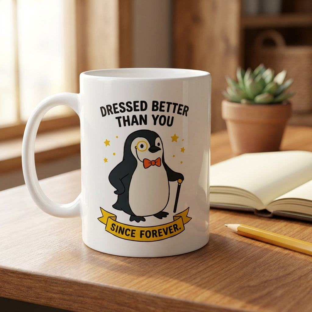 Dressed Better Than You Funny Penguin Mug Cute Animal Coffee Cup