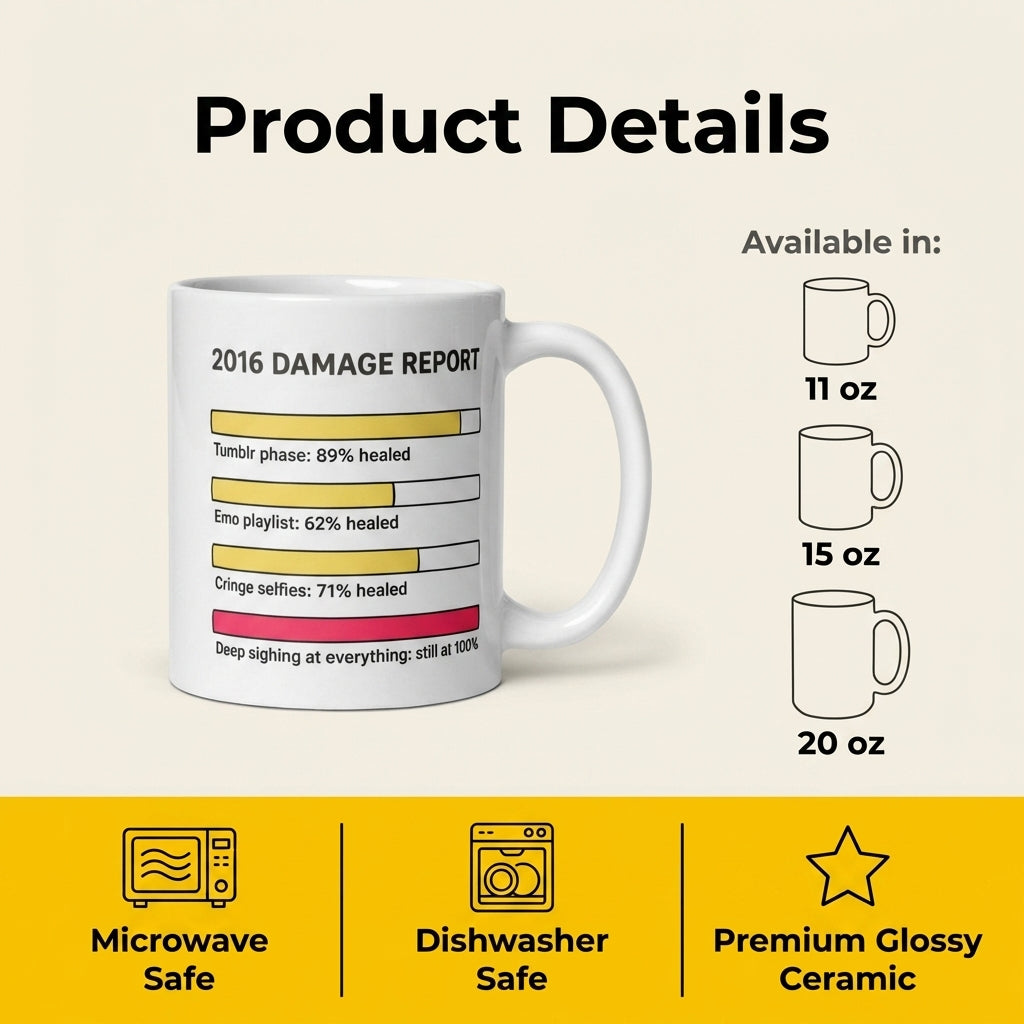 2016 Damage Report Funny Nostalgia Mug for Millennials and Meme Lovers