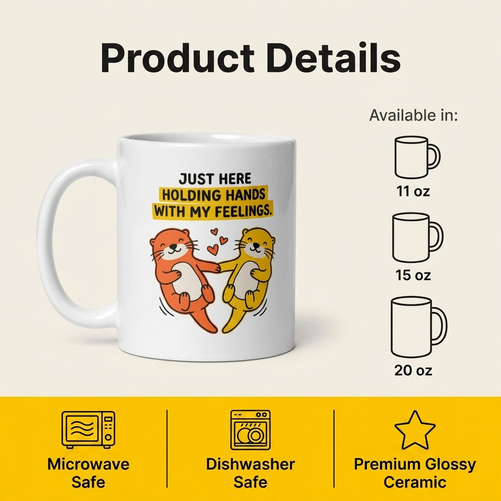 Just Here Holding Hands With My Feelings Funny Otter Mug