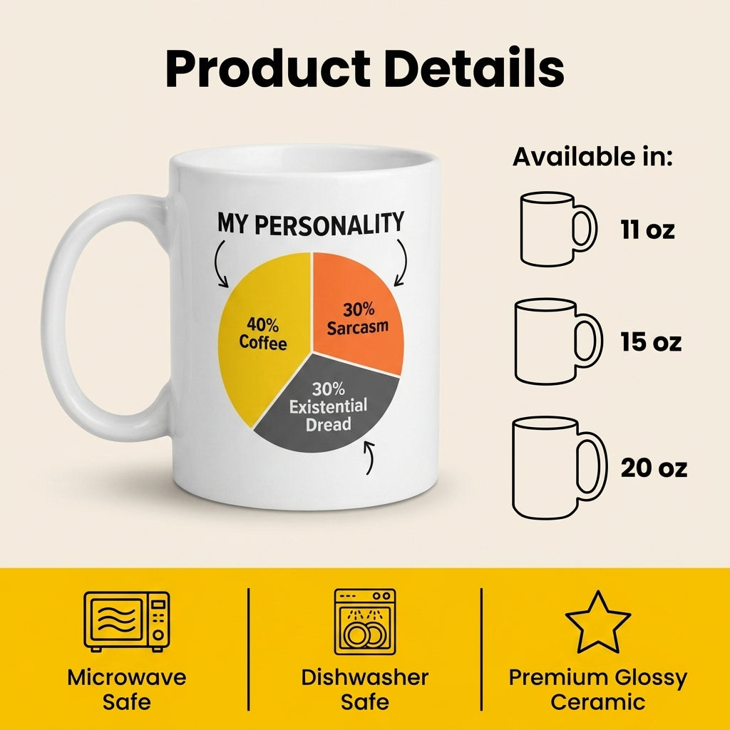 My Personality Coffee Sarcasm Existential Dread Funny Pie Chart Mug