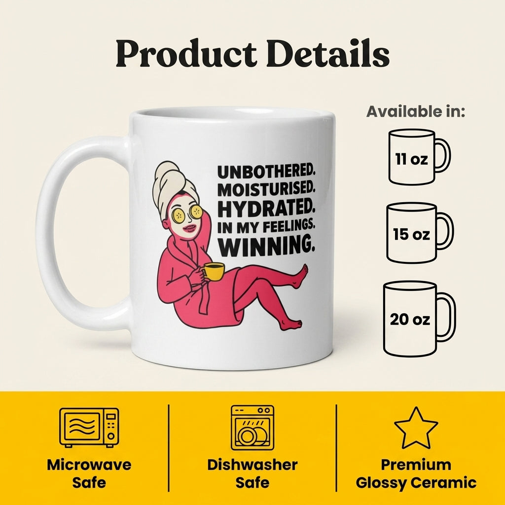 Unbothered Moisturised Hydrated Winning Funny Self Care Mug