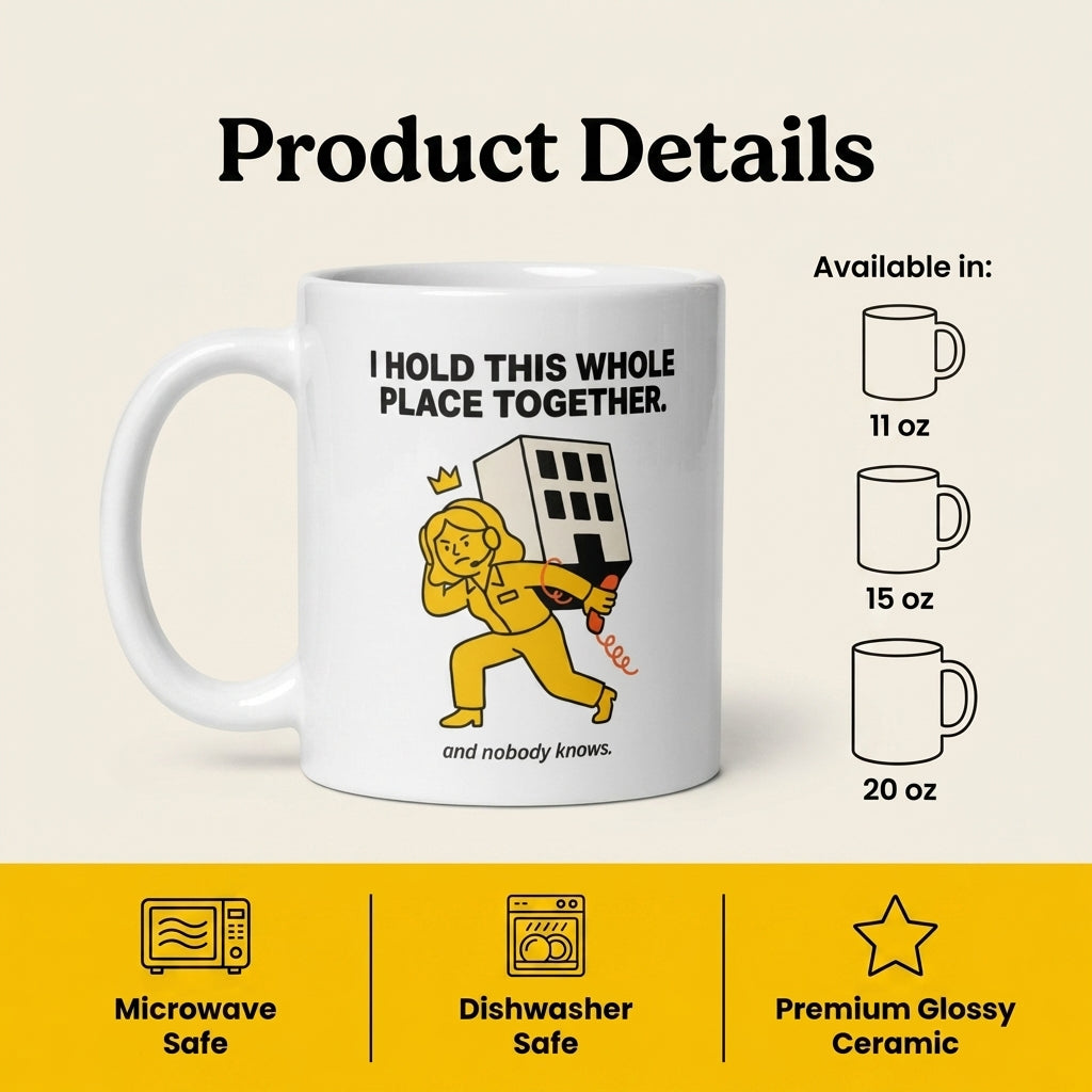 I Hold This Whole Place Together Funny Office Mug for Her