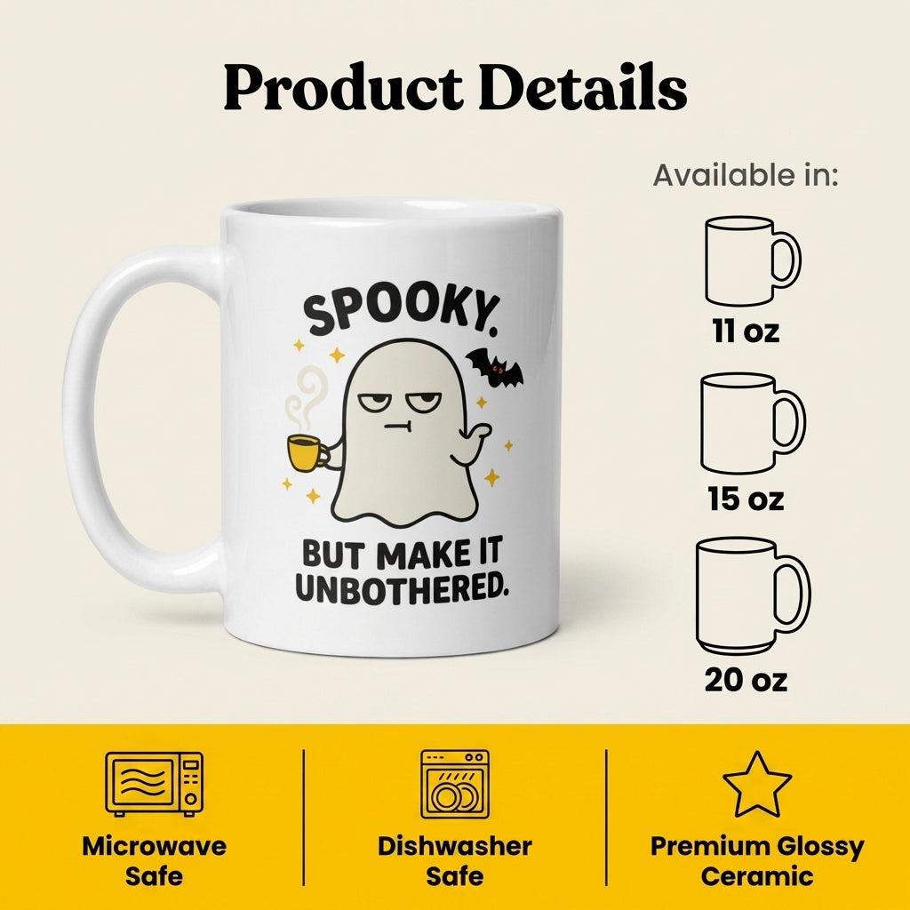Spooky but Make It Unbothered Funny Ghost Mug for Halloween Lovers