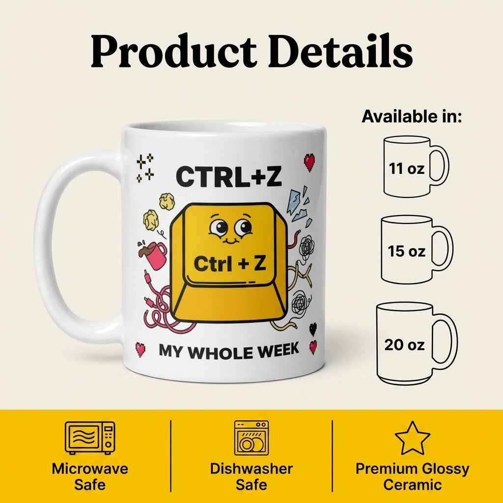 Ctrl Z My Whole Week Funny Office Mug for Coworkers and Overthinkers