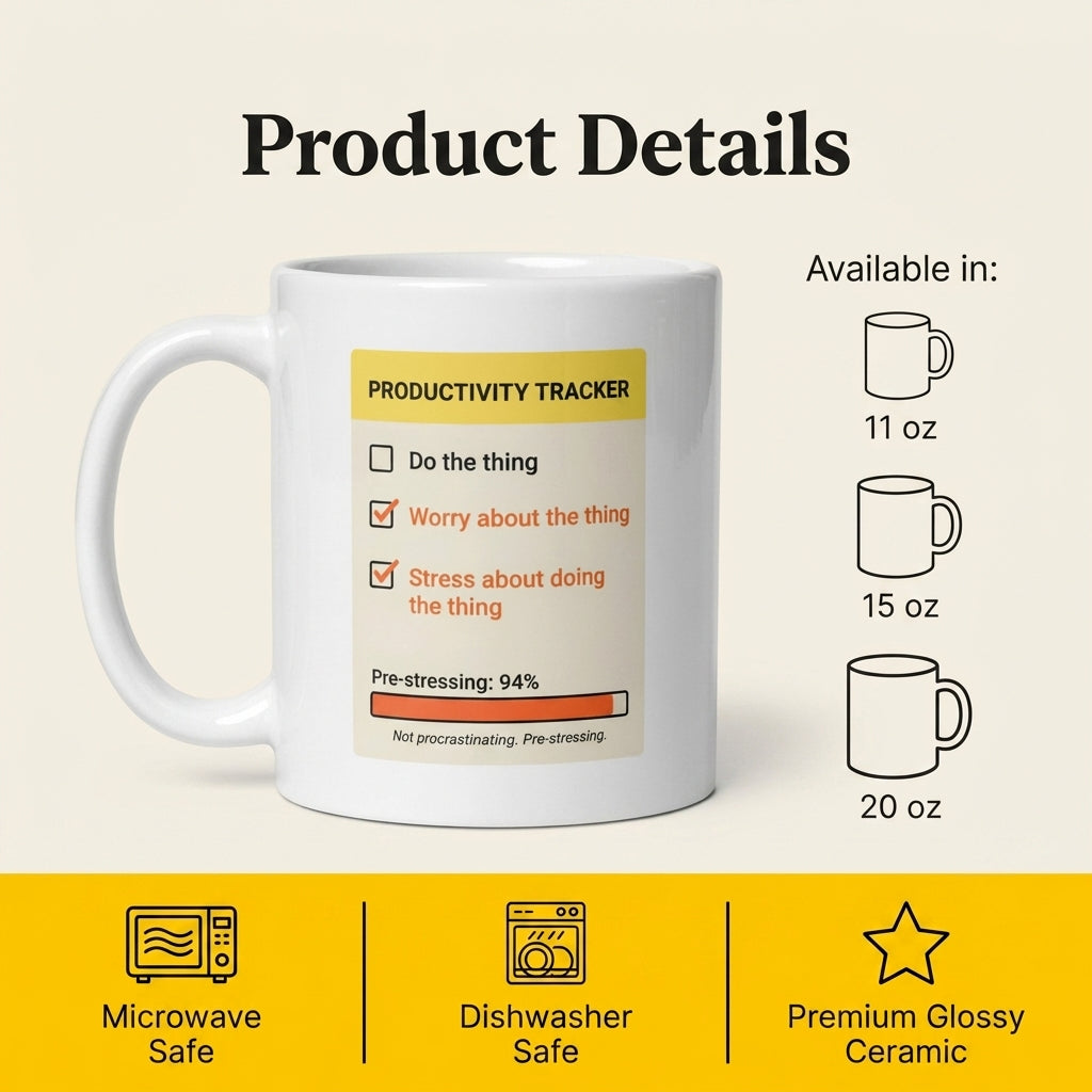 Productivity Tracker Funny Anxiety Mug for Coworkers and Overthinkers