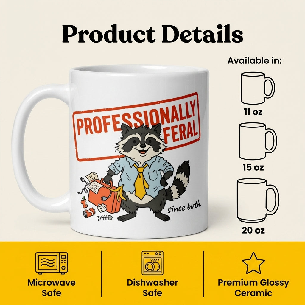Professionally Feral Funny Raccoon Mug Cute Chaotic Coffee Cup