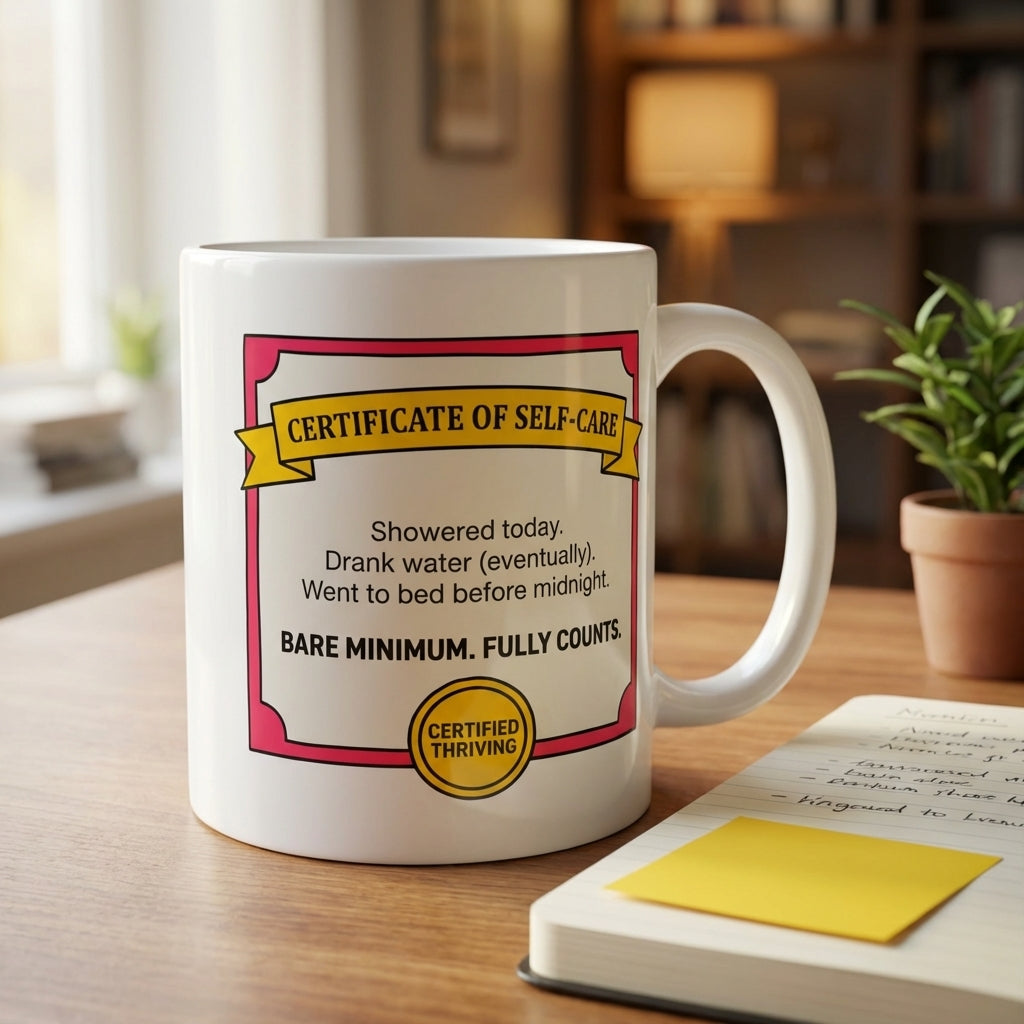 Certificate of Self Care Funny Self Care Mug Bare Minimum Counts