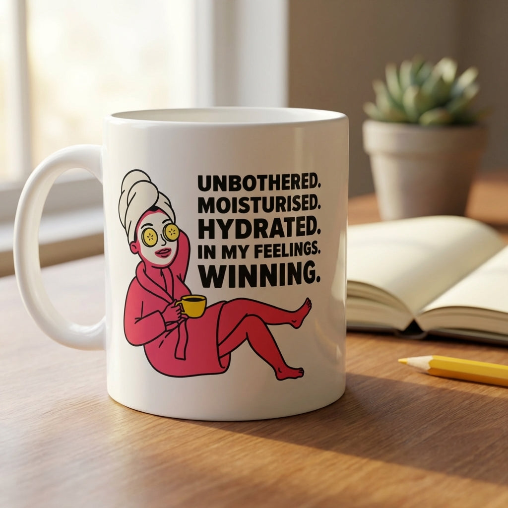 Unbothered Moisturised Hydrated Winning Funny Self Care Mug