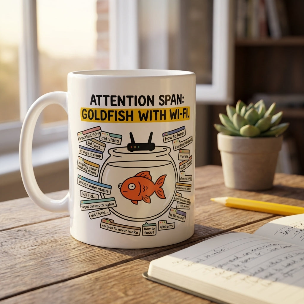 Attention Span Goldfish With Wi Fi Funny ADHD Coffee Mug