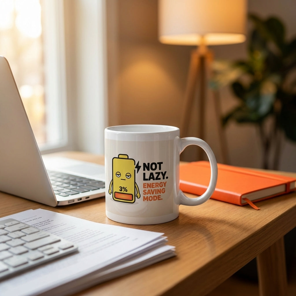Not Lazy Energy Saving Mode Funny Low Battery Mug for Tired People