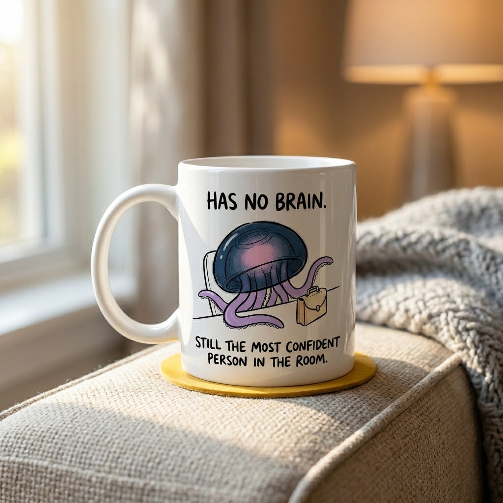 Has No Brain Still the Most Confident Person Funny Jellyfish Mug