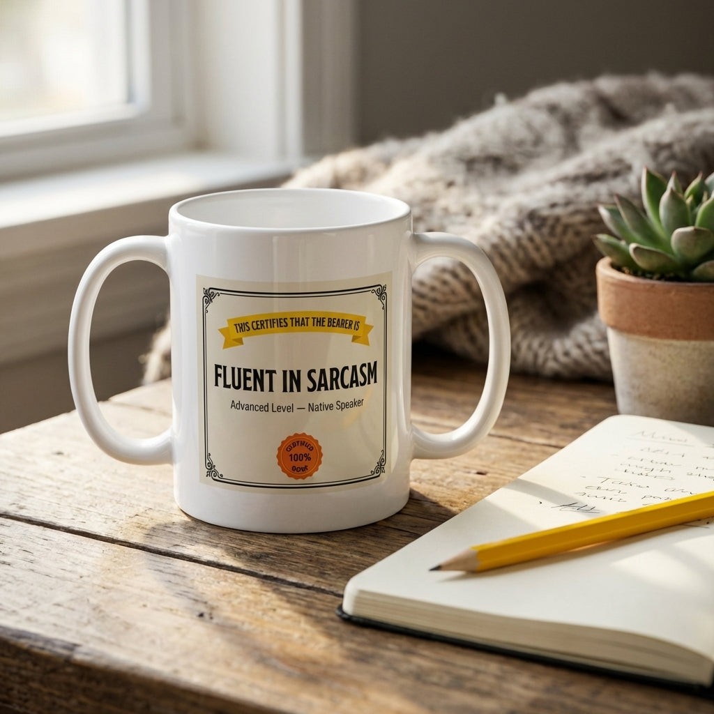 Fluent in Sarcasm Funny Certificate Mug for Coworkers and Friends