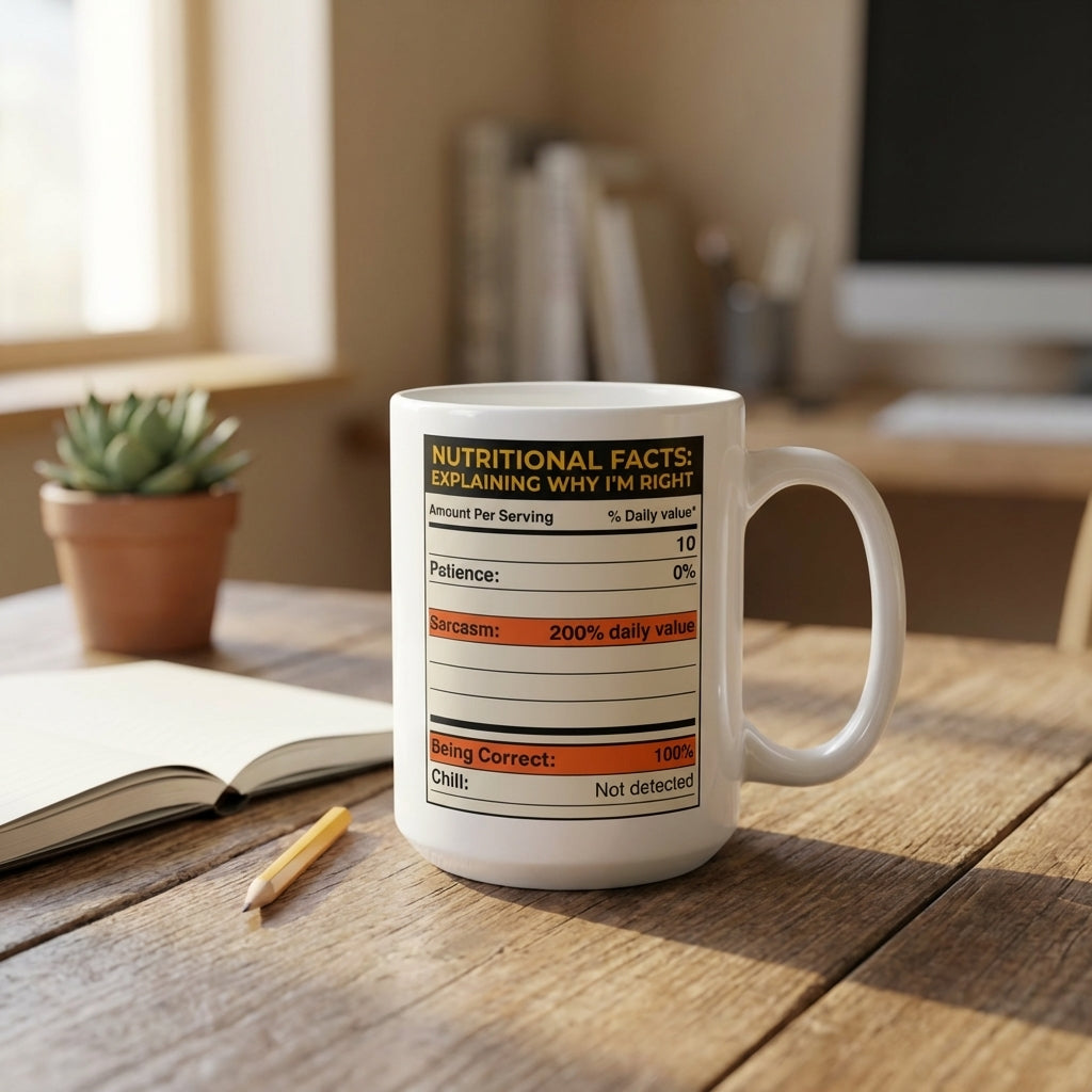 Nutritional Facts Explaining Why I’m Right Funny Sarcastic Mug