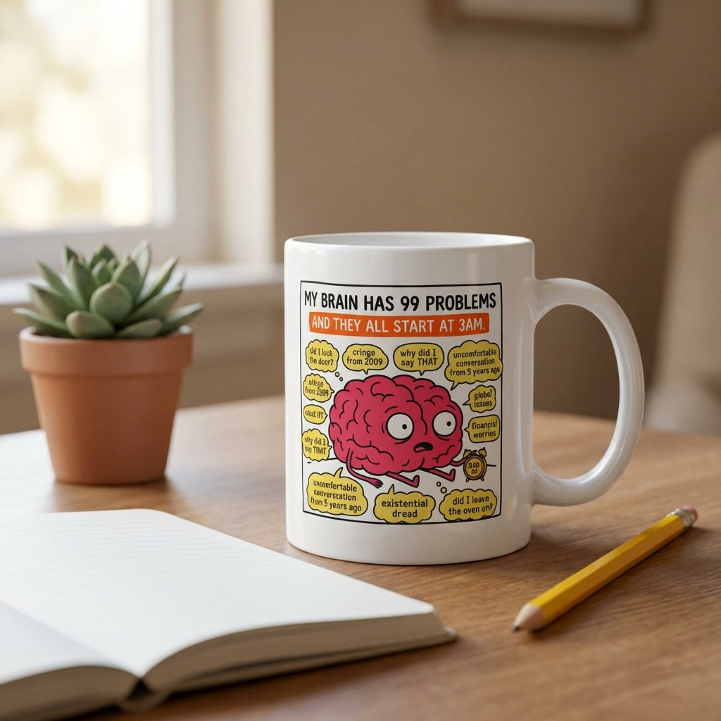 My Brain Has 99 Problems Funny Anxiety Mug Overthinking Coffee Mug
