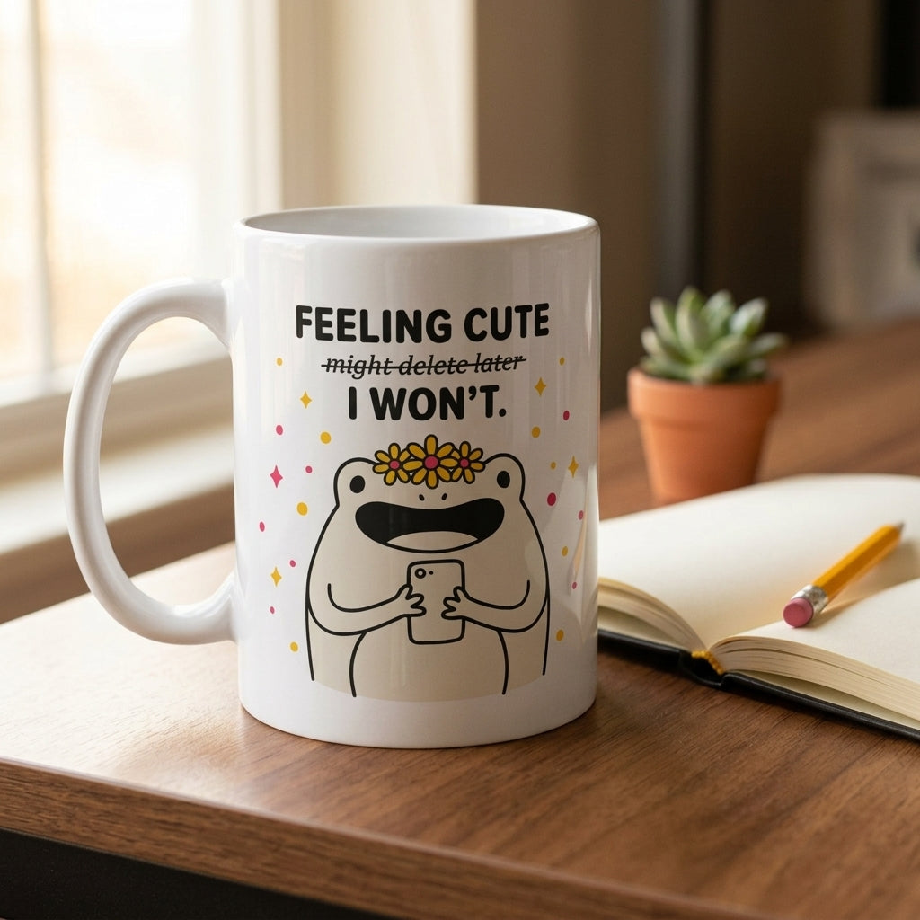 Feeling Cute I Wont Funny Frog Mug Cute Aesthetic Coffee Cup