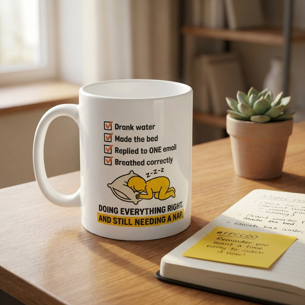 Doing Everything Right and Still Needing a Nap Funny Tired Mug
