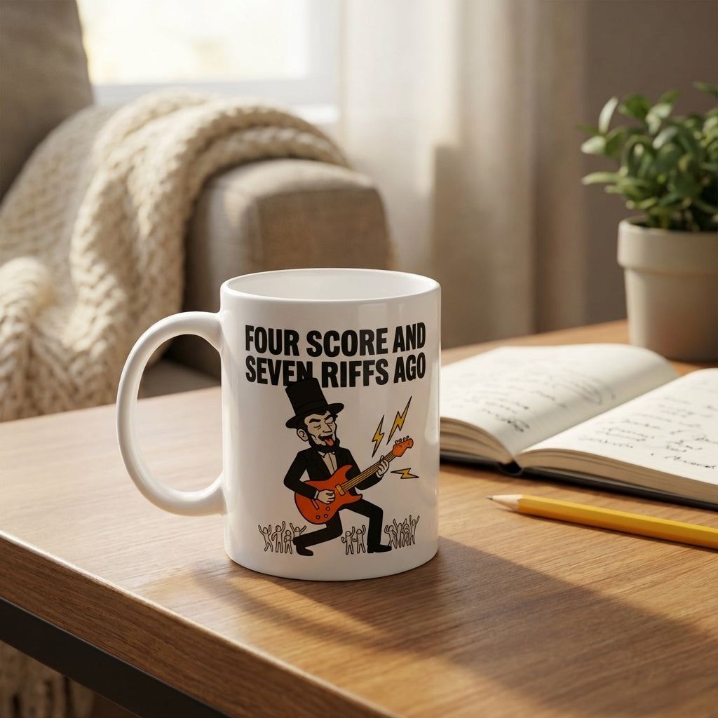 Four Score and Seven Riffs Ago Funny Guitar Mug for Music Lovers