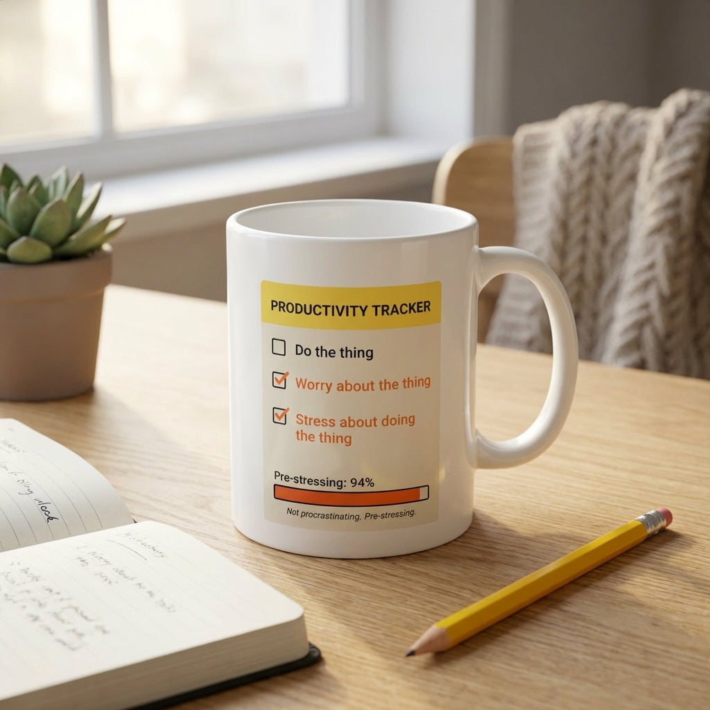 Productivity Tracker Funny Anxiety Mug for Coworkers and Overthinkers
