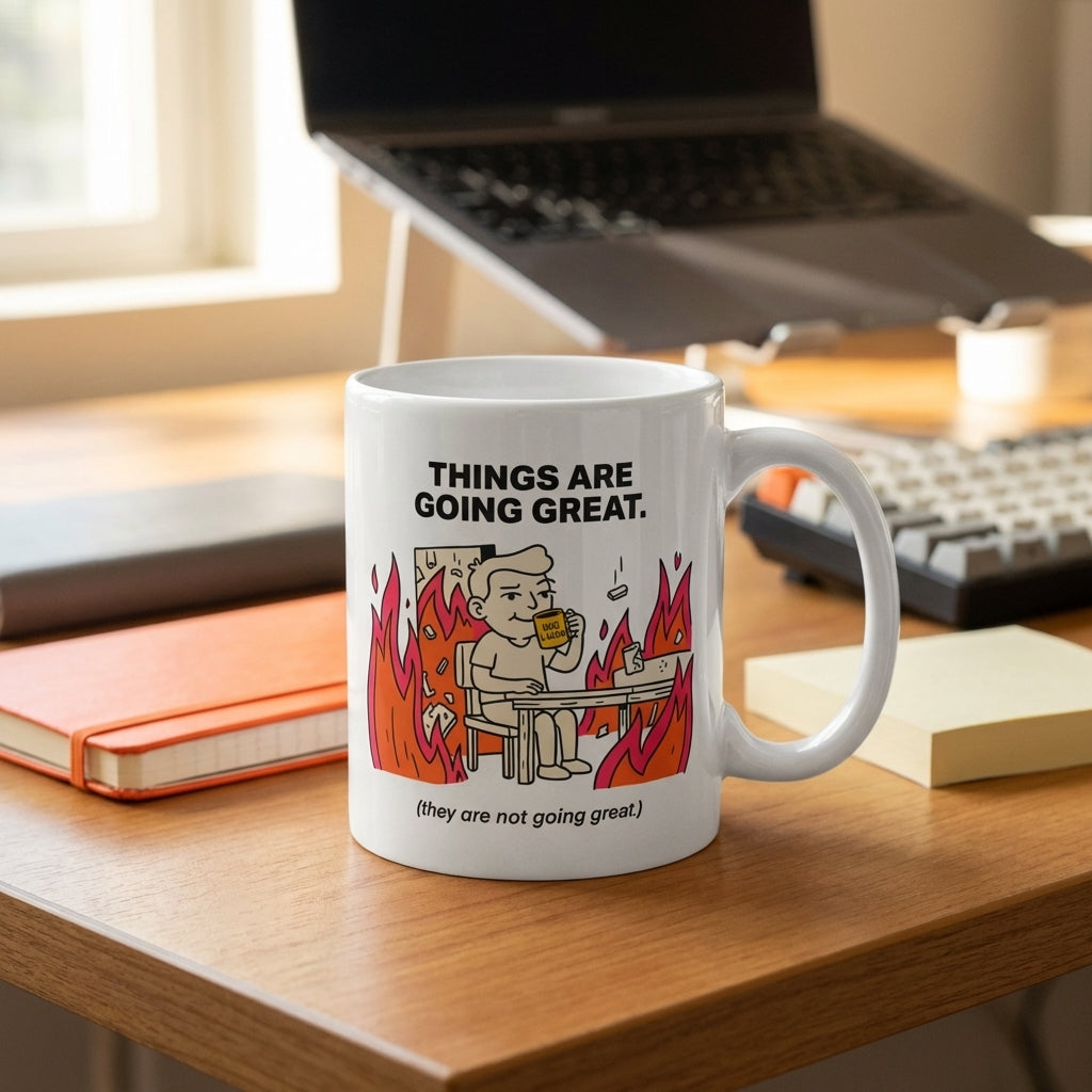 Things Are Going Great Funny This Is Fine Mug Sarcastic Coffee Cup