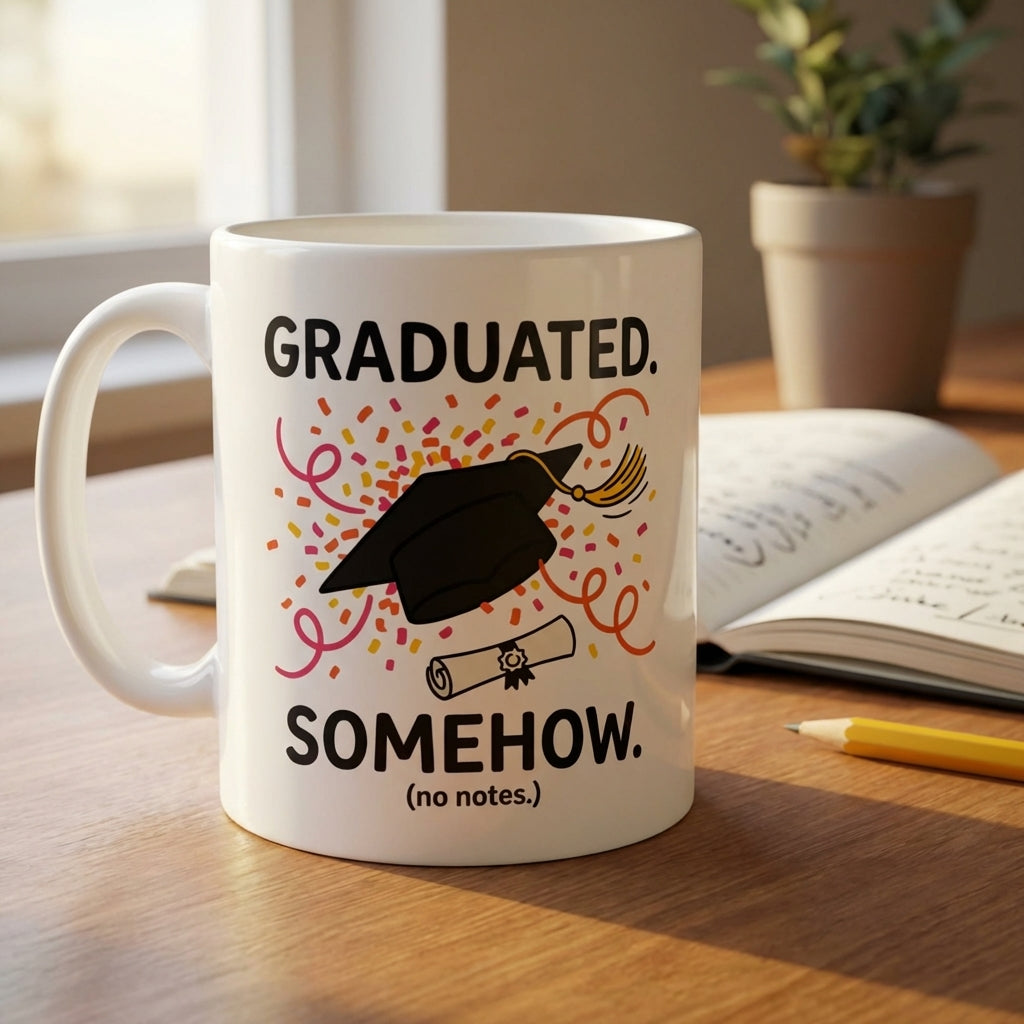 Graduated Somehow Funny Graduation Mug Gift for Students and Grads
