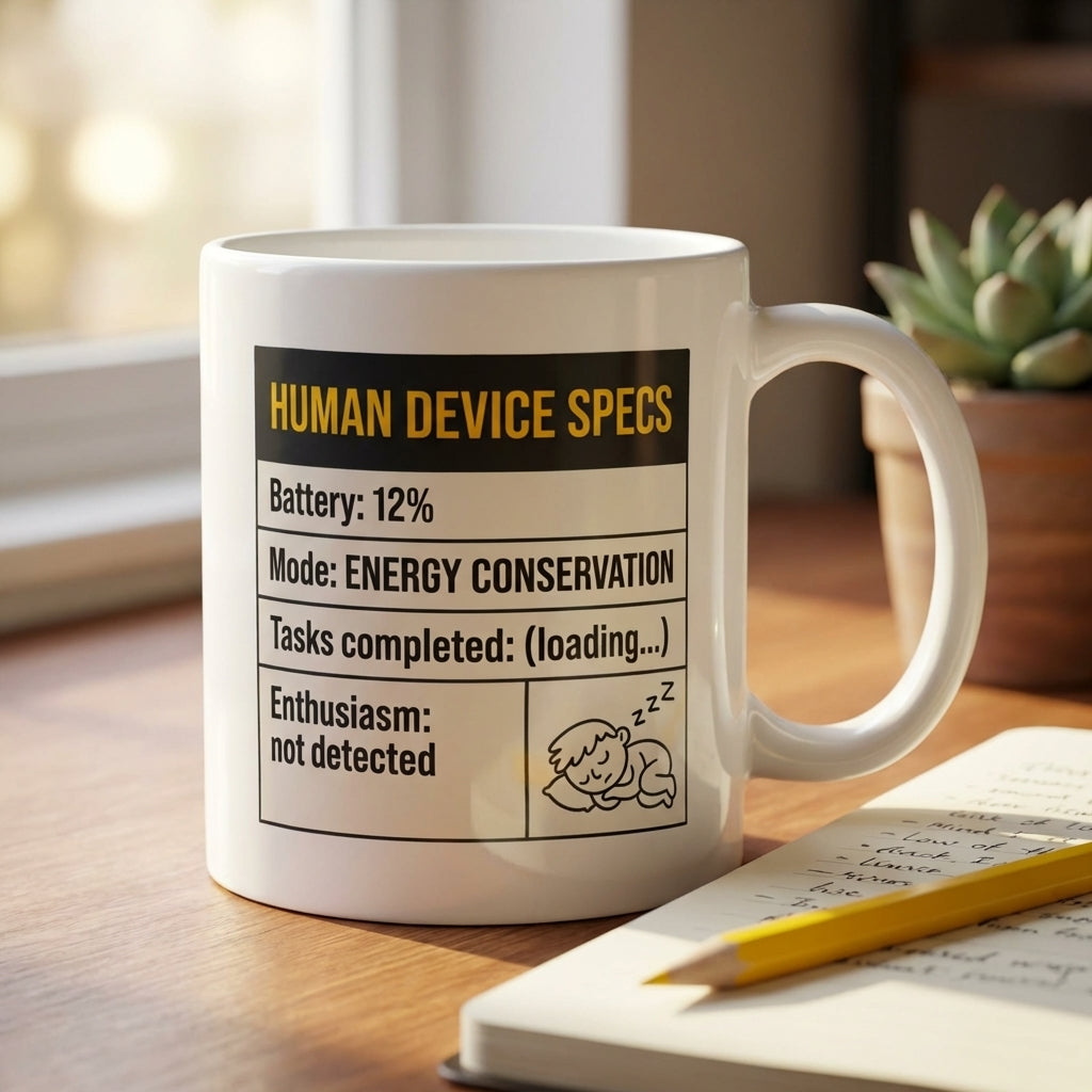Human Device Specs Funny Low Battery Mug for Tired People