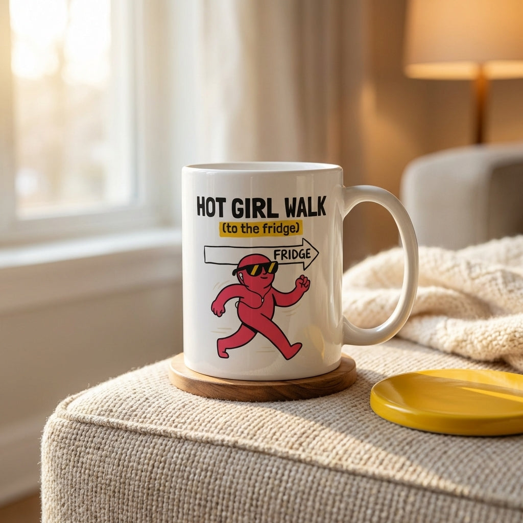 Hot Girl Walk to the Fridge Funny Mug for Cozy Girls
