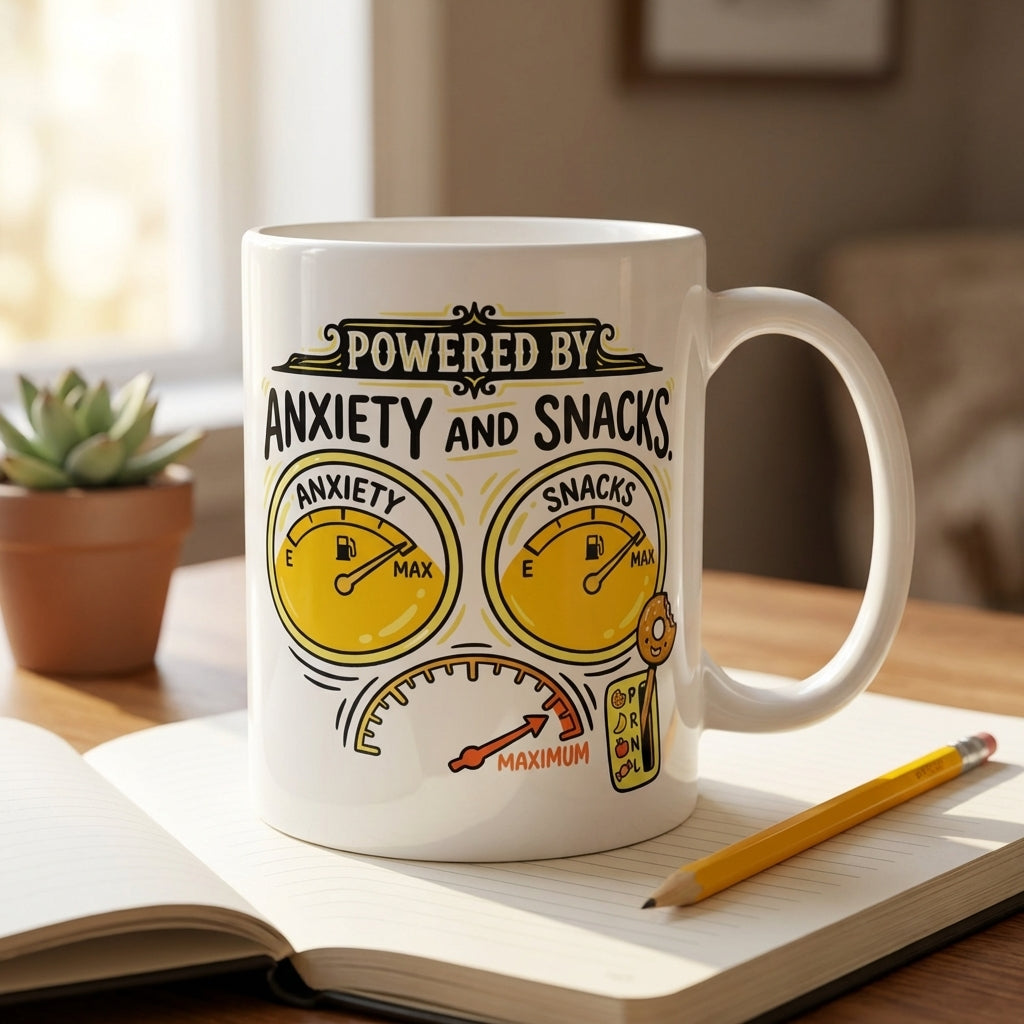 Powered by Anxiety and Snacks Funny Coffee Mug for Snack Lovers