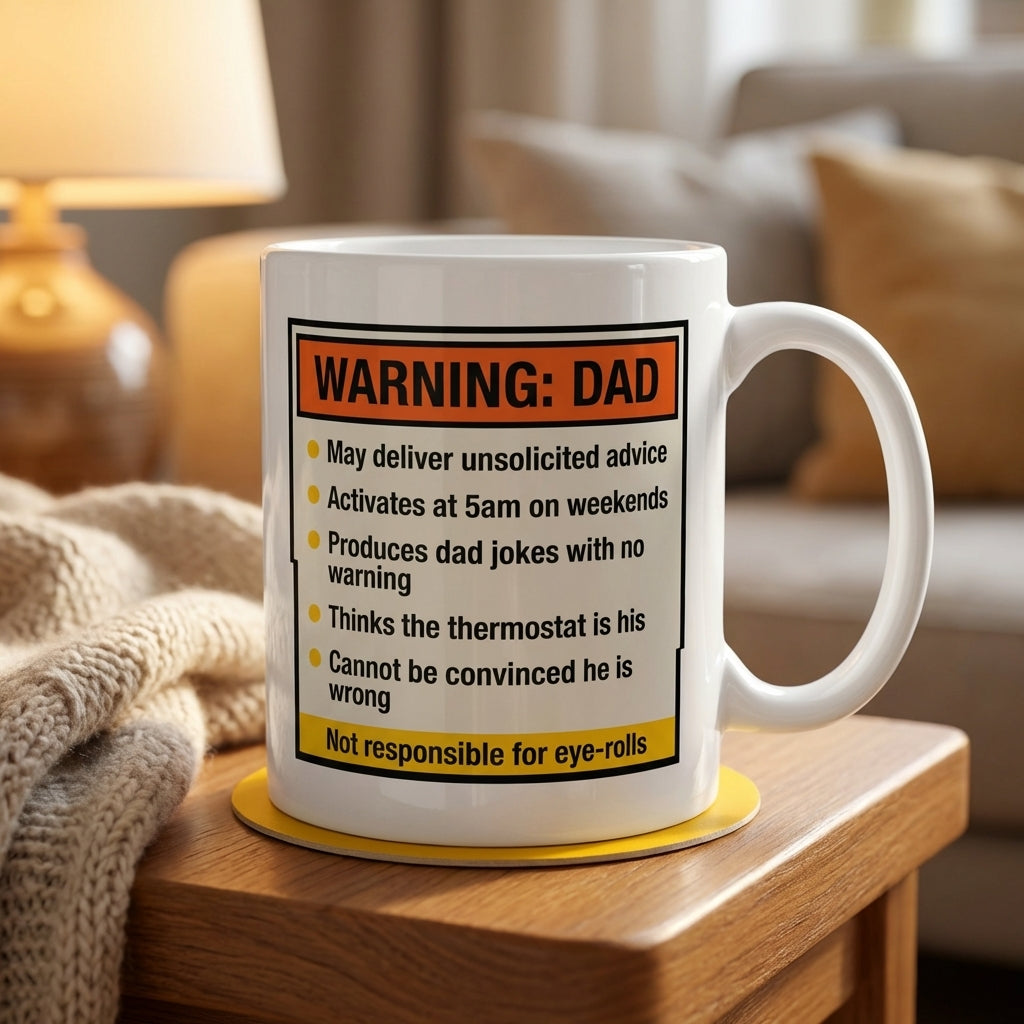 Warning Dad Funny Father’s Day Mug Gift for Dad with Dad Jokes