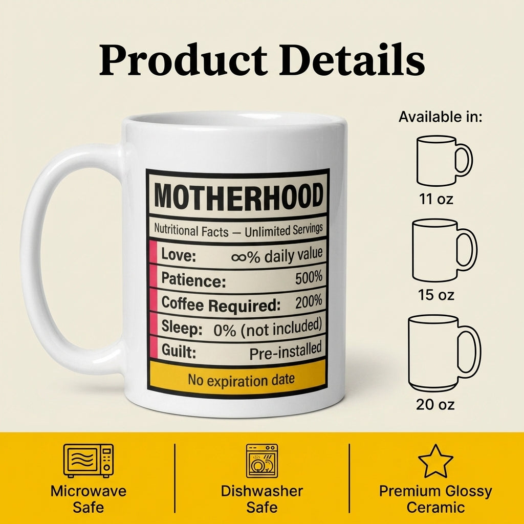 Motherhood Nutritional Facts Funny Mother’s Day Mug Gift for Mom
