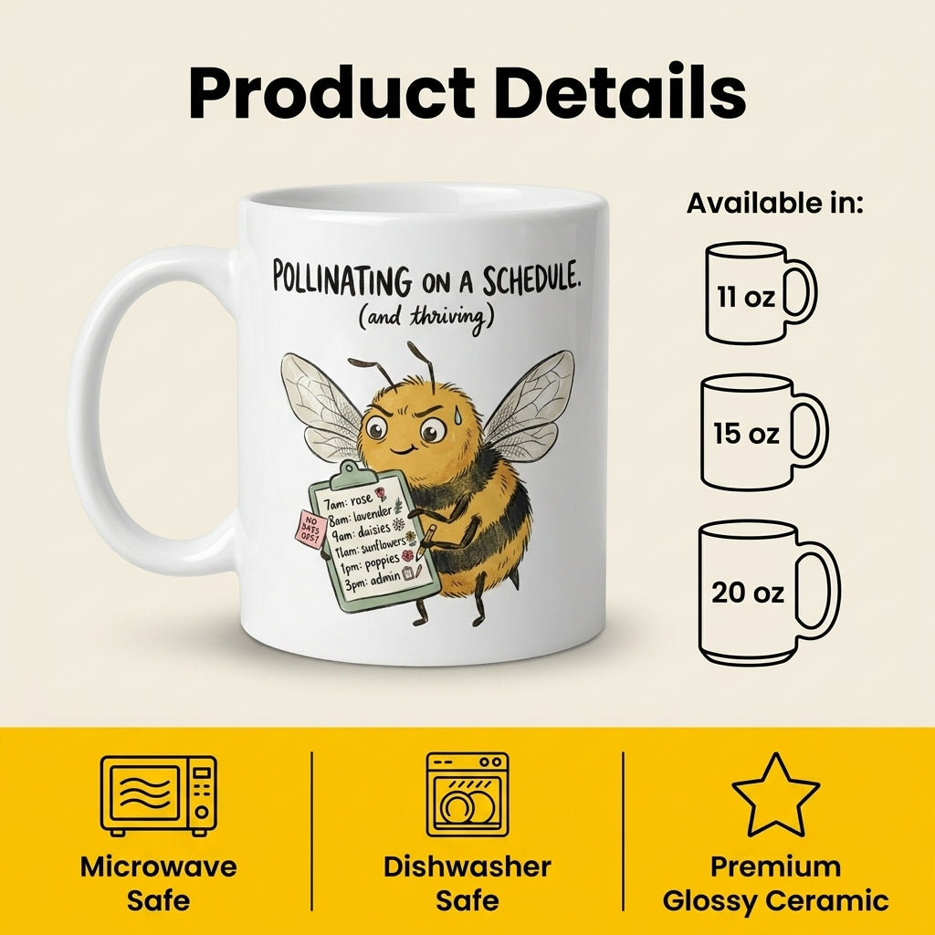 Pollinating on a Schedule Funny Bee Mug Cute Busy Bee Coffee Cup