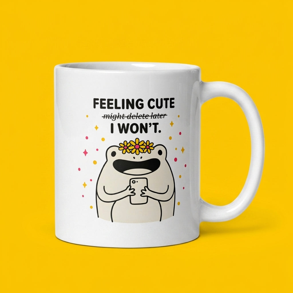 Feeling Cute I Wont Funny Frog Mug Cute Aesthetic Coffee Cup