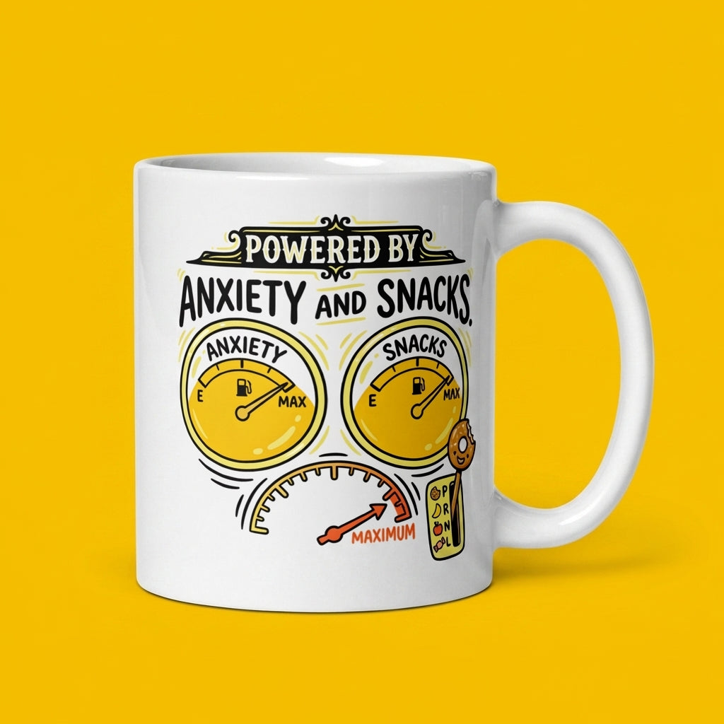 Powered by Anxiety and Snacks Funny Coffee Mug for Snack Lovers
