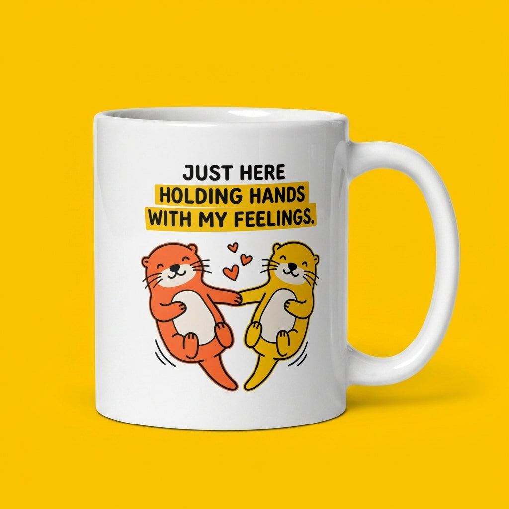 Just Here Holding Hands With My Feelings Funny Otter Mug