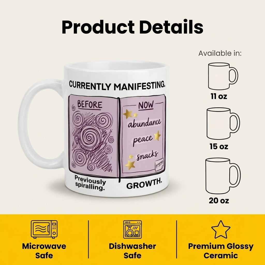 Currently Manifesting Growth Funny Wellness Mug Abundance Peace Snacks