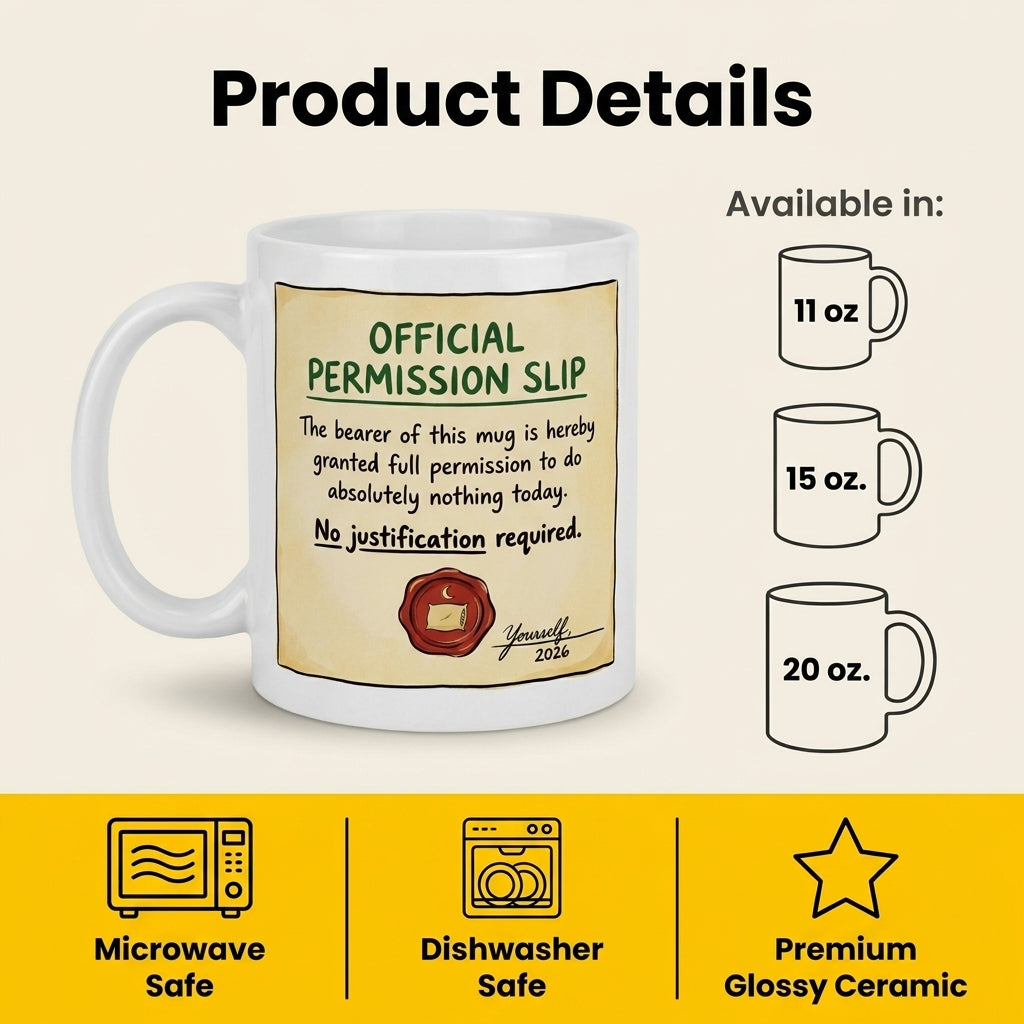 Official Permission Slip Do Absolutely Nothing Today Funny Mug Gift