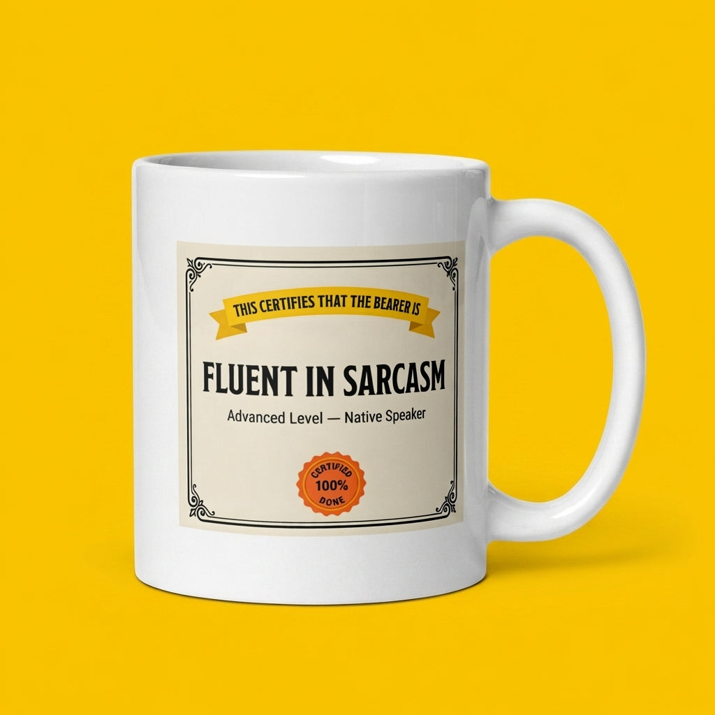 Fluent in Sarcasm Funny Certificate Mug for Coworkers and Friends